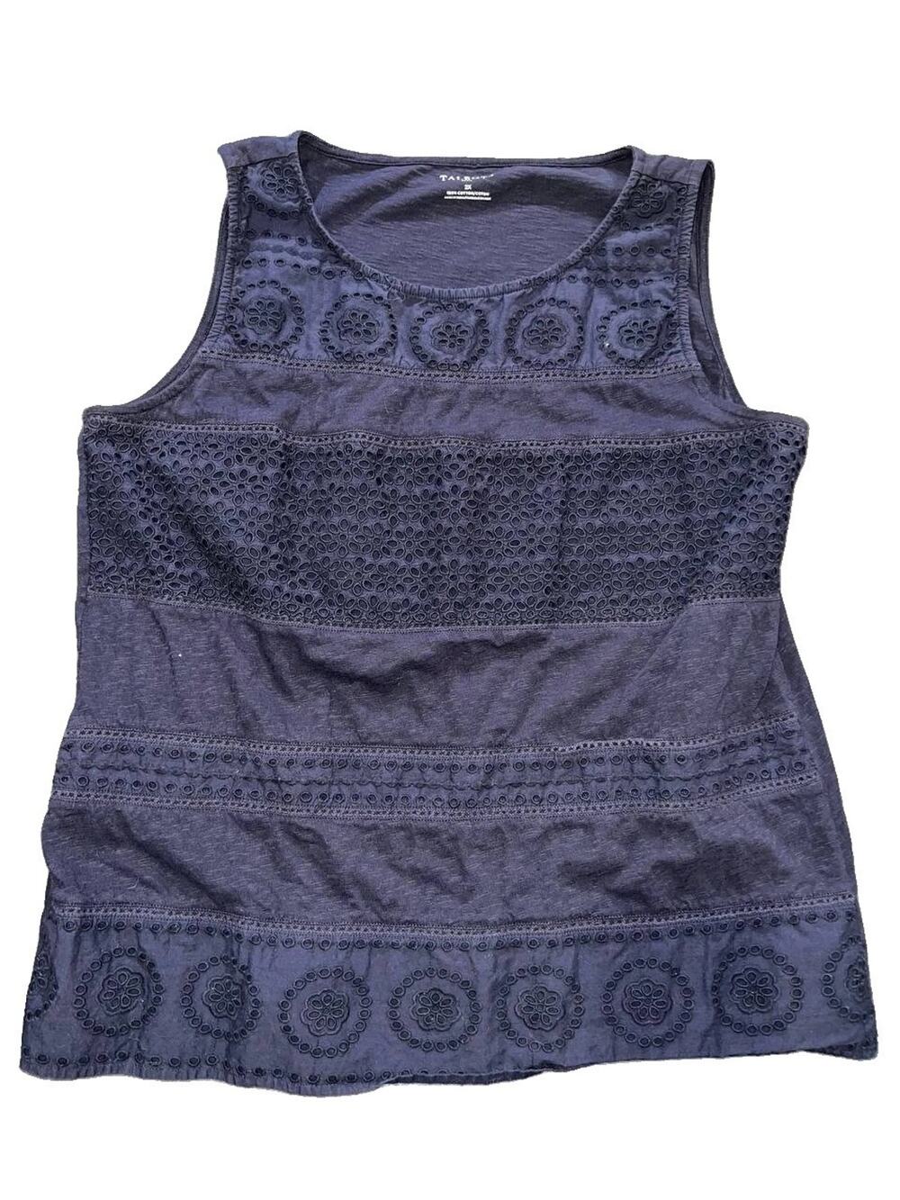 Talbots Navy Blue Sleeveless Cotton Eyelet Knit Top Size 2X A010794